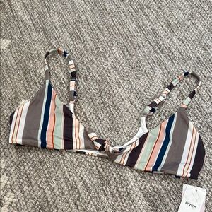 RVCA Blue and Brown Bikini Top with Adjustable Straps